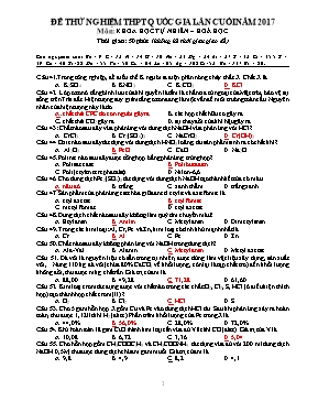 Đề thi thử nghiệm THPT Quốc gia lần cuối môn Hóa học năm 2017